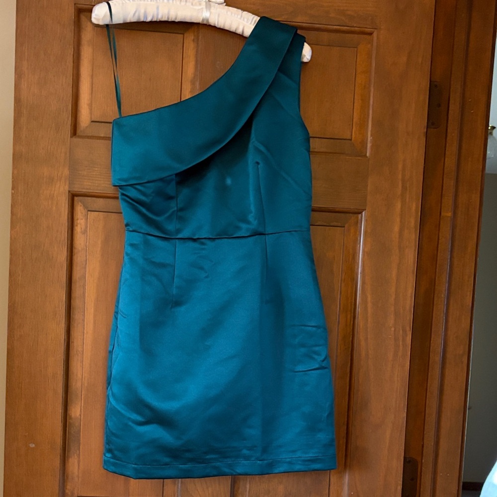 One-Shoulder Teal Green Cocktail Dress